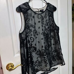 The Limited Large Sleeveless Black Lace Over Cream Shell
